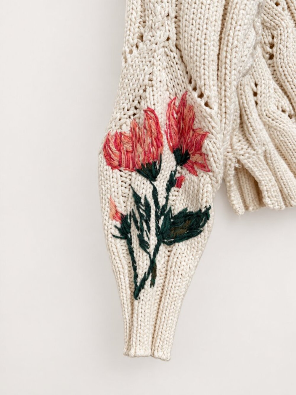 Pilcro Oversized Embroidered Cable-Knit Sweater - XS. - Picture 6 of 7
